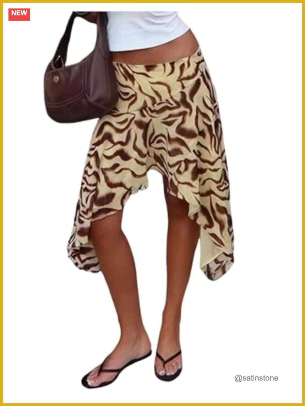 Animal Print Asymmetrical Low Rise Midi Skirt